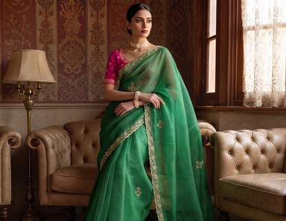 Zardozi Sequins And Pearl On Tissue Silk · 42 Artisan Hours of work · The Chaand Edit