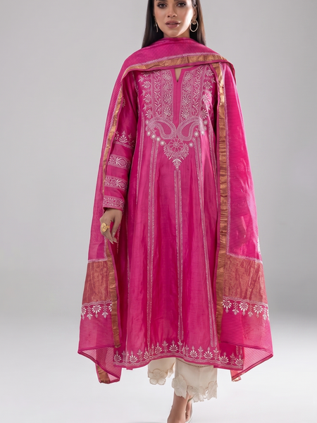 Royal Chanderi Anarkali Kurta Dupatta Set With Handcrafted Detailing