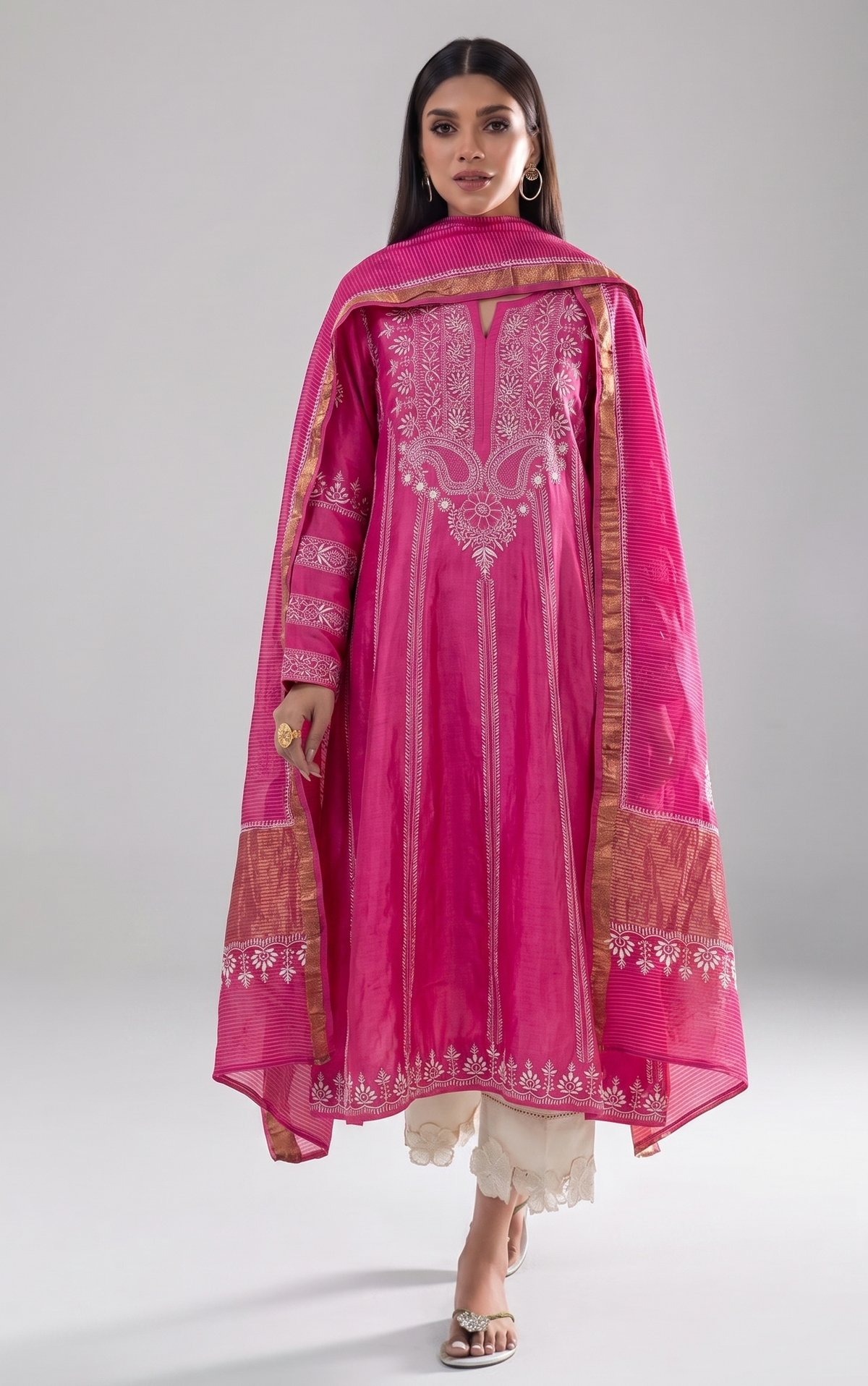 Royal Chanderi Anarkali Kurta Dupatta Set With Handcrafted Detailing