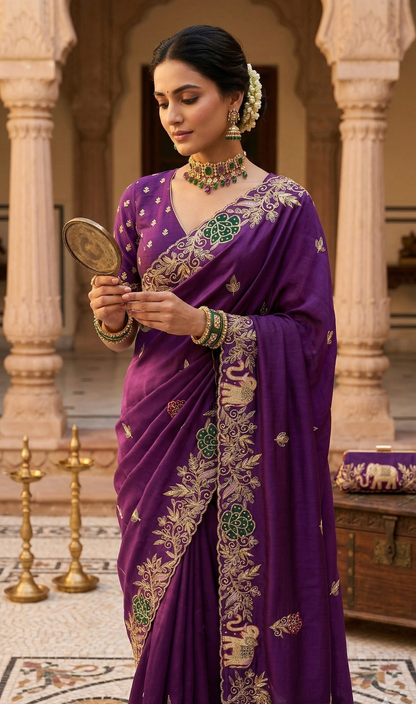 Elephant Motif Resham Embroidery On Munga Silk · 36 Artisan Hours of work · The Virasat Edit