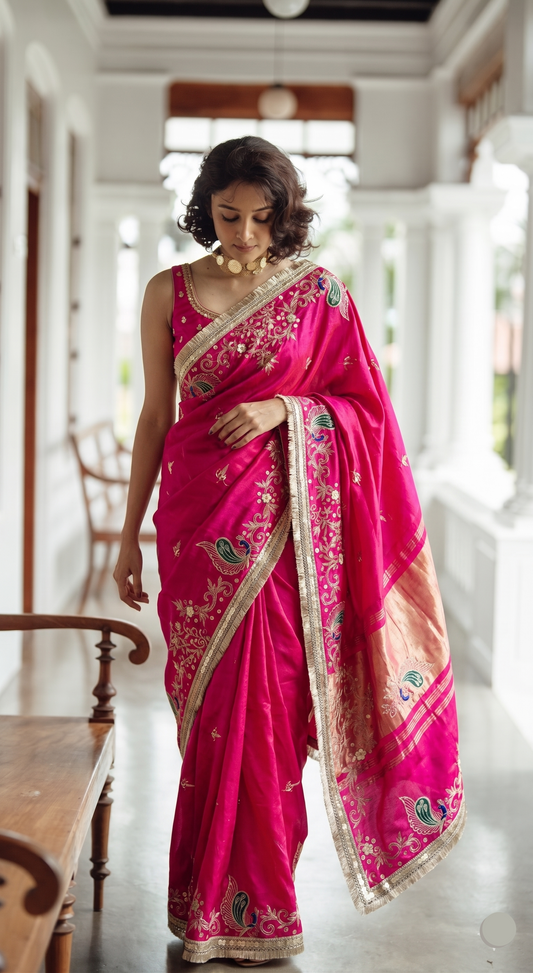Sequins Resham And Kutdana On Gajji Silk Lakdi Patta · 40 Artisan Hours of work · The Mehfil Edit