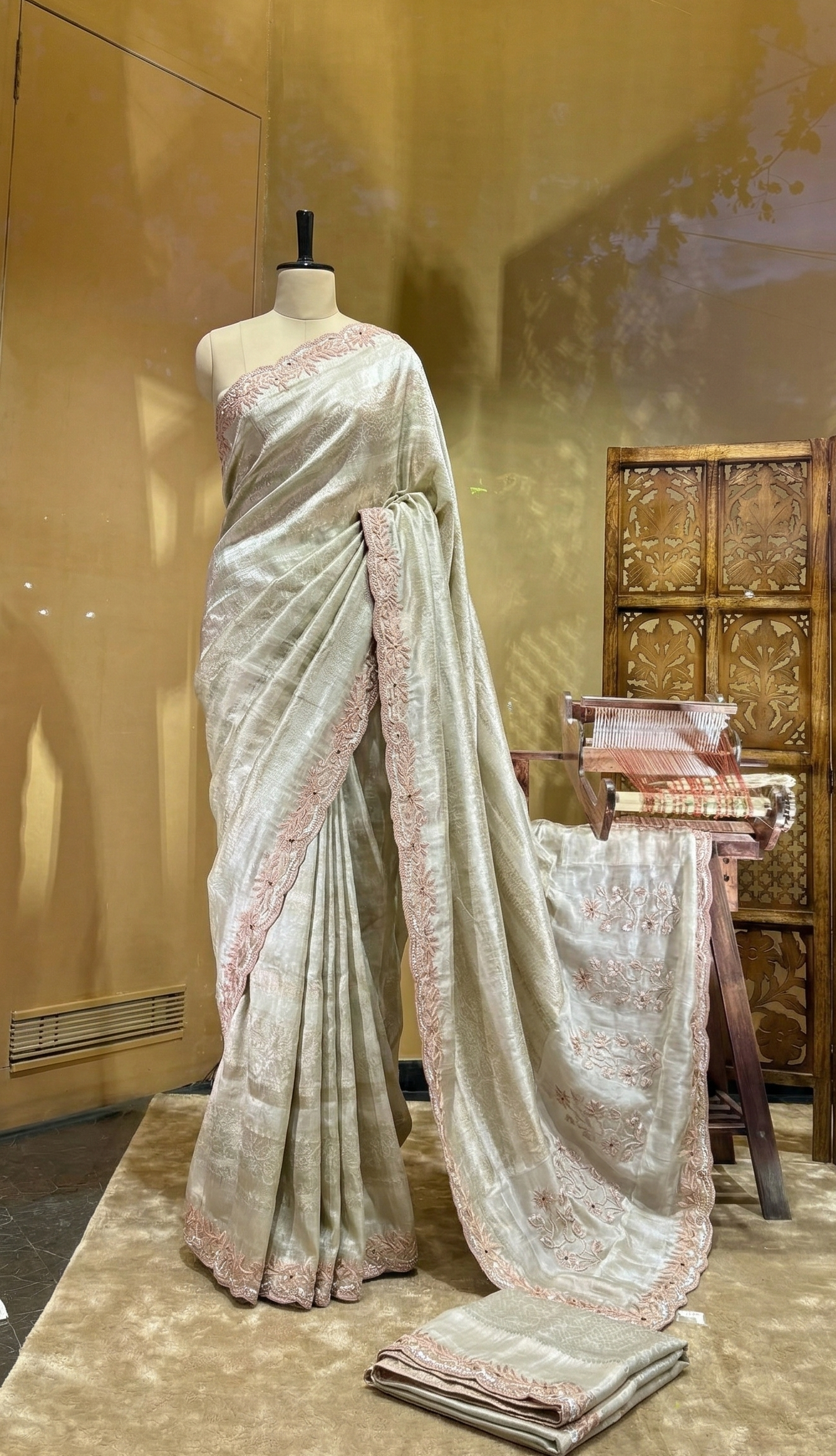 Zardozi And Pearl On Pure Khaddi Georgette Banarasi · 52 Artisan Hours of work · The Shringar Edit