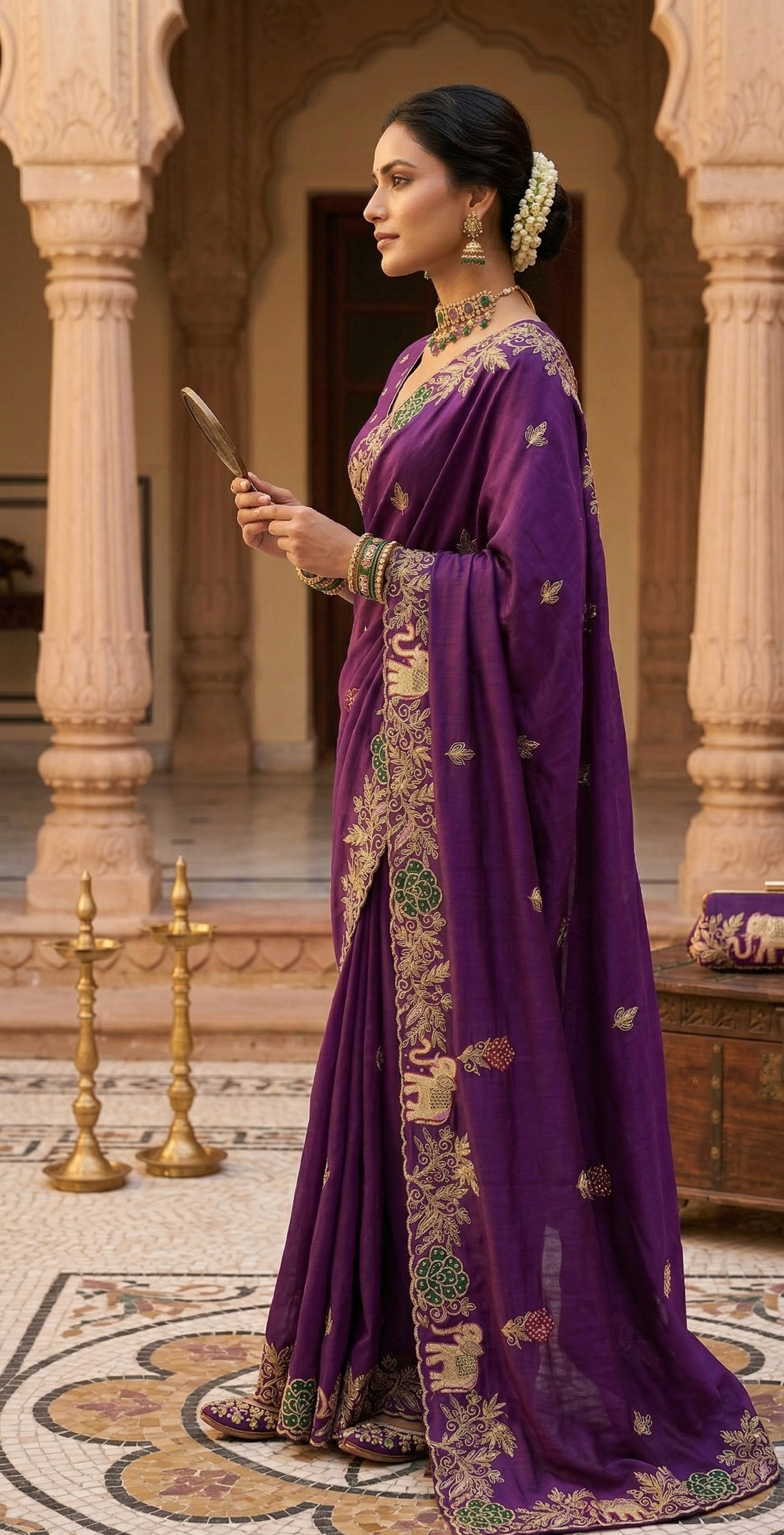 Elephant Motif Resham Embroidery On Munga Silk · 36 Artisan Hours of work · The Virasat Edit