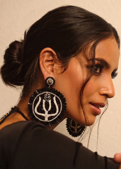 The Trishul Mandala Earrings With Black Bead Detailing