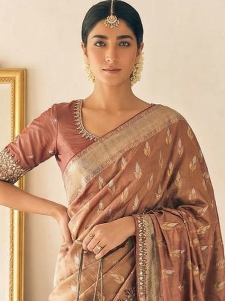 Elegant Tissue Silk Banarasi Saree With Handcrafted Zardozi Gotapatti Pearl Border Detailing