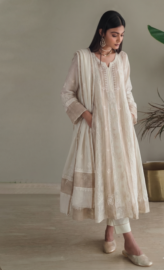 Sequins And Katdana On Chanderi Tissue Panel Anarkali · 64 Artisan Hours of work · The Gulposh Edit
