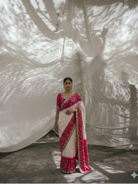 Graceful Pure Munga Silk Patola Inspired Saree With Zardozi & Pearl Handwork