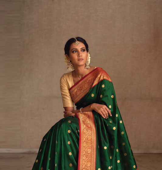 Elegant Chanderi Katan Organza Silk Saree With Ghani Butti & Nakshi Border