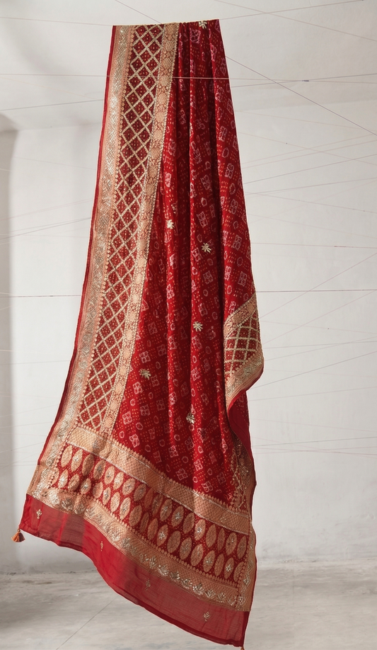 Bridal Royale Pure Khaddi Georgette Dupatta With Heavy Gotta Patti & Dori Handwork