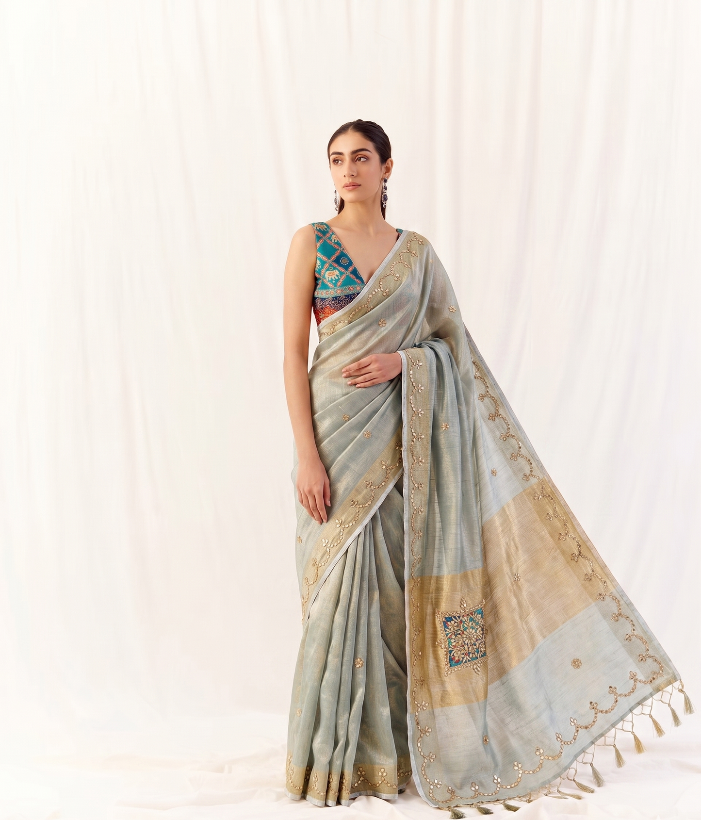 Gotta Patti Zardozi And Pearl On Tissue Linen Silk Banarasi · 60 Artisan Hours of work · The Virasat Edit