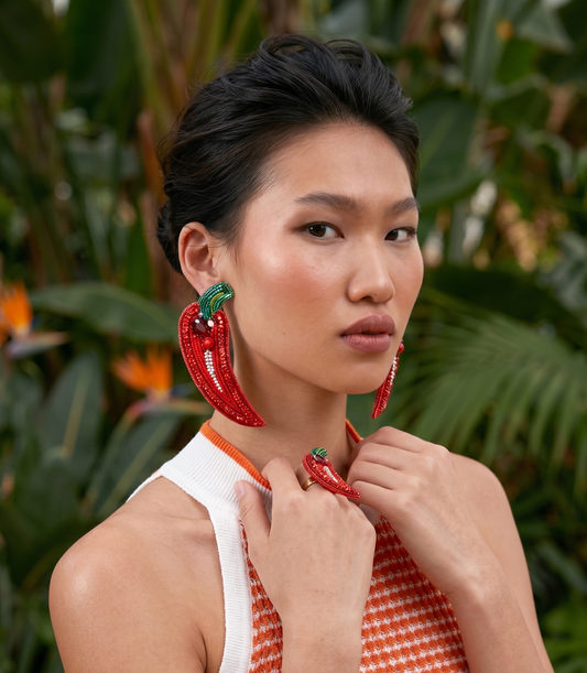 Hot Red Chic Chilli Earrings with Bugle Beads