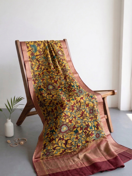 Elegant Crepe Silk Saree with Artistic Digital Floral & Bird Design