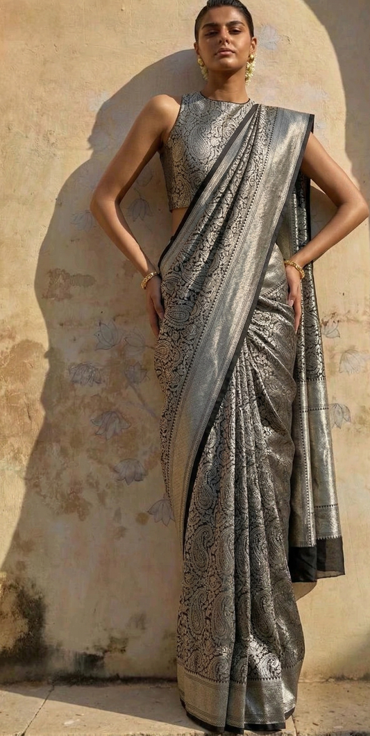 Zari Golden Weaving On Khaddi Georgette Banarasi · 20 Artisan Hours of work · The Zari Edit