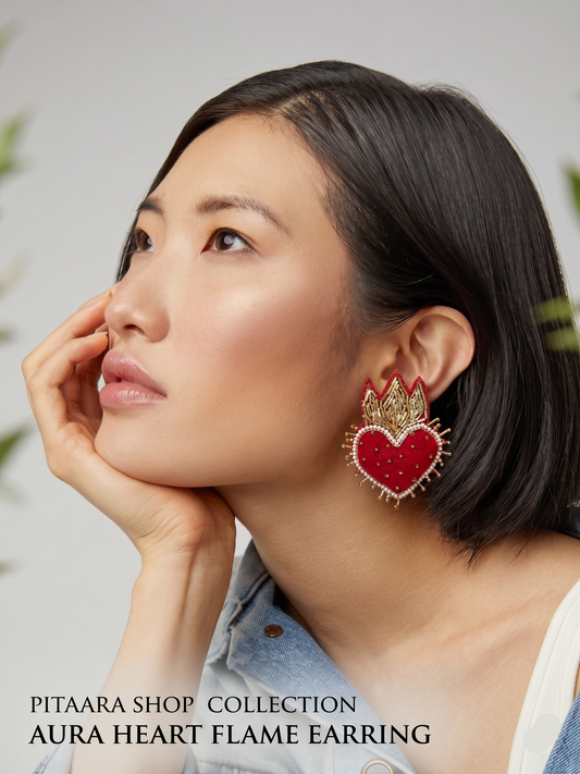 Aura Heart Flame Red Velvet Earrings