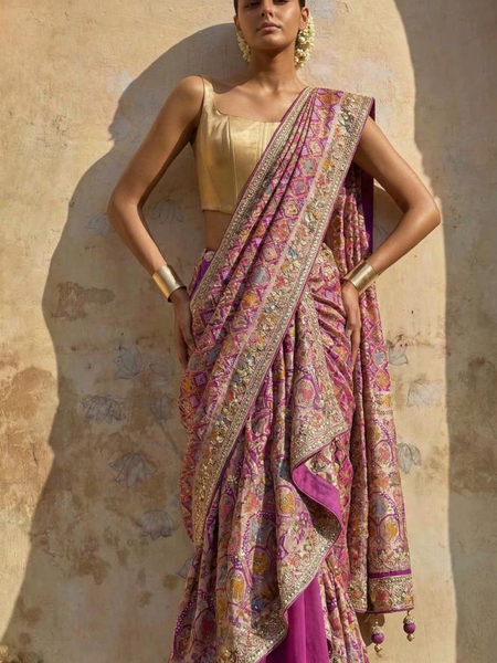 Royal Heritage Crepe Georgette Banarasi Saree With Intricate Zardozi & Gotapatti Work