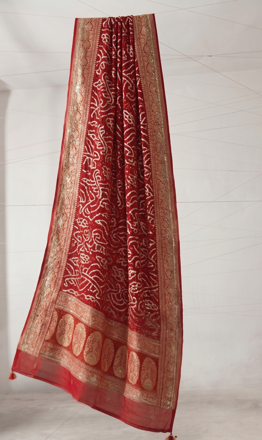 Maharani Bridal Pure Khaddi Georgette Dupatta With Heavy Jaal Gotta Patti & Dori Handwork