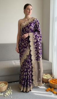 Pure Khaddi Georgette Banarasi Saree with Handcrafted Gota Patti Zardozi Sequins and Pearl Embroidery