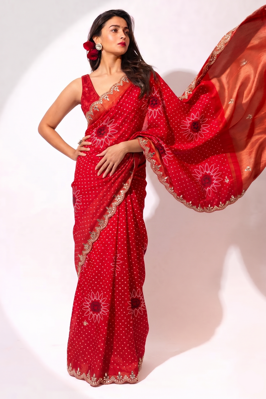 Gotta Patti Zardozi And Kutdana On Bandhej Munga Silk · 52 Artisan Hours of work · The Royal Edit