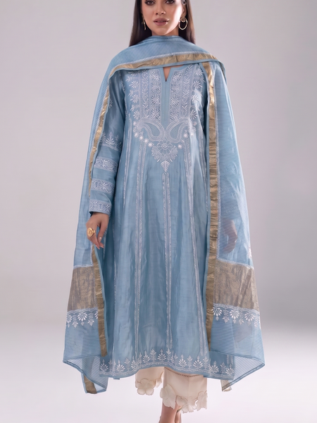 Royal Chanderi Anarkali Kurta Dupatta Set With Handcrafted Detailing