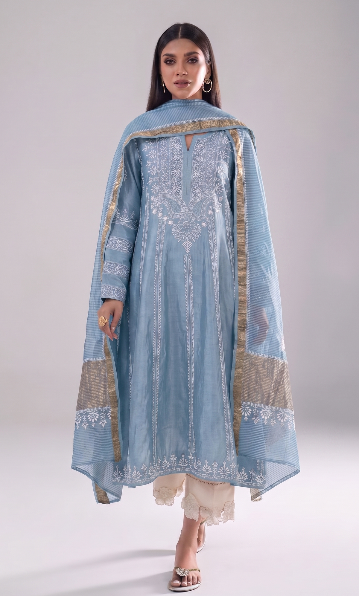 Royal Chanderi Anarkali Kurta Dupatta Set With Handcrafted Detailing