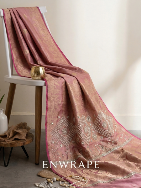 Royal Munga Silk Banarasi Saree With Handcrafted Zardozi Pearl & Zarkan Work