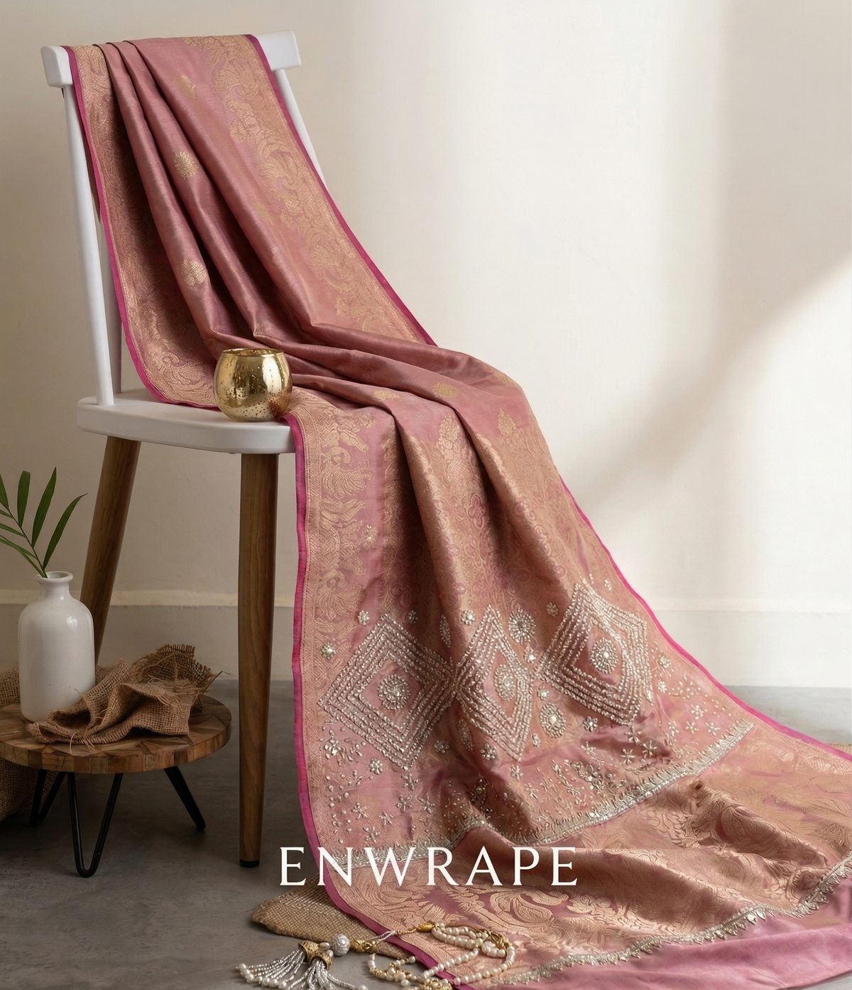 Royal Munga Silk Banarasi Saree With Handcrafted Zardozi Pearl & Zarkan Work