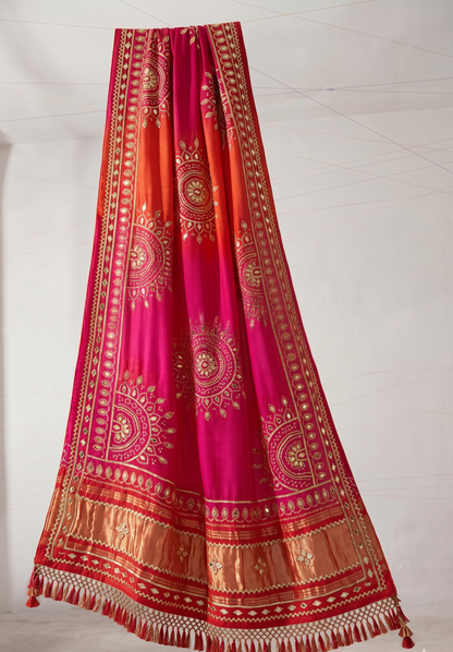 Royal Mandala Gajji Silk Dupatta With Sikhiya Gota Patti Work