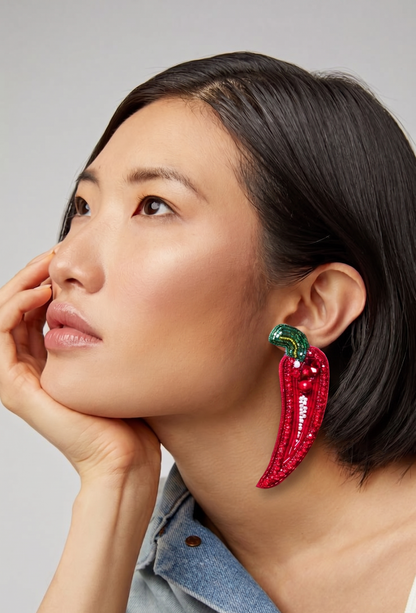 Hot Red Chic Chilli Earrings with Bugle Beads