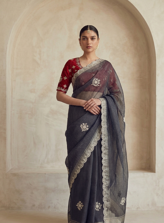 Zardozi And Gotta Patti On Tissue Silk Banarasi · 52 Artisan Hours of work · The Sunehri Edit