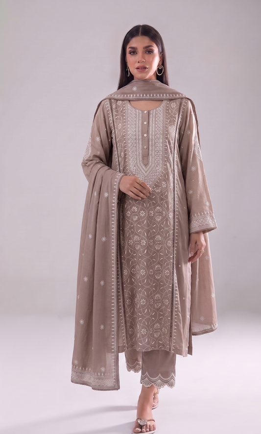 Elegant Pure Mulmul Kurta Dupatta Set With Pearl Sequins And Katdana Work