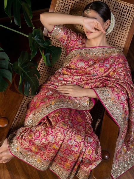 Royal Heritage Crepe Georgette Banarasi Saree With Intricate Zardozi & Gotapatti Work