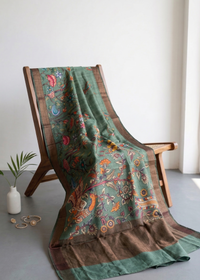 Elegant Crepe Silk Saree with Artistic Digital Floral & Bird Design