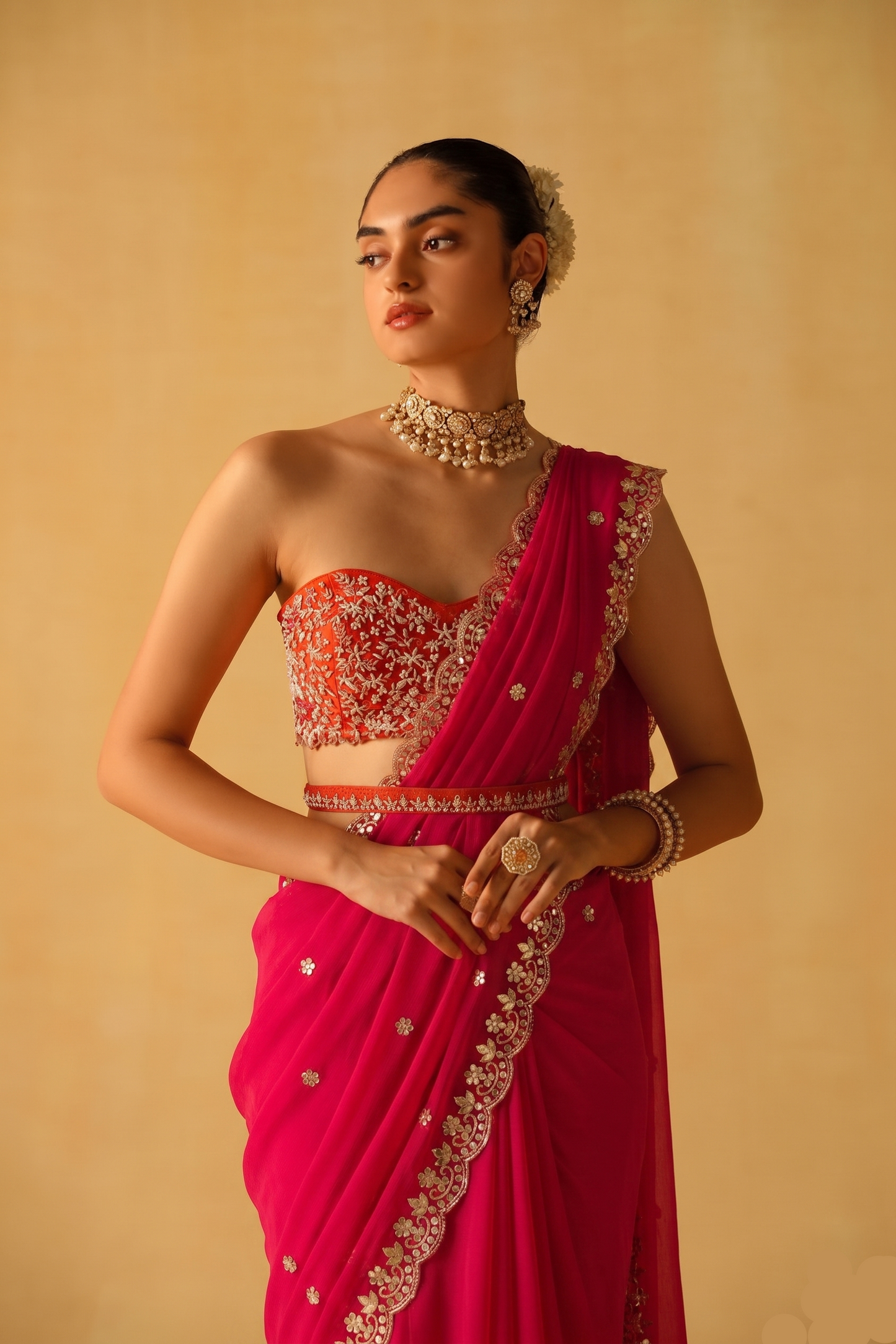 Gotta Patti Kasab And Kutdana On Pure Chiffon · 40 Artisan Hours of work · The Meher Edit