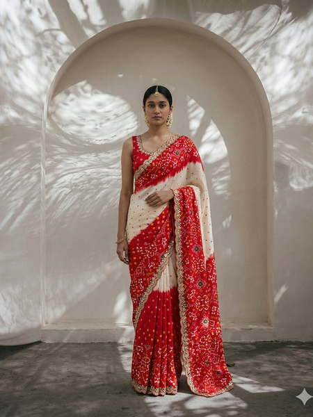 Graceful Pure Munga Silk Patola Inspired Saree With Zardozi & Pearl Handwork
