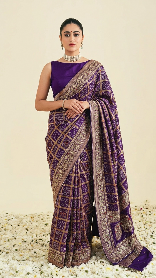 Ira Munga Silk Banarasi Saree With Zardozi Pearl And Kutdana Handwork