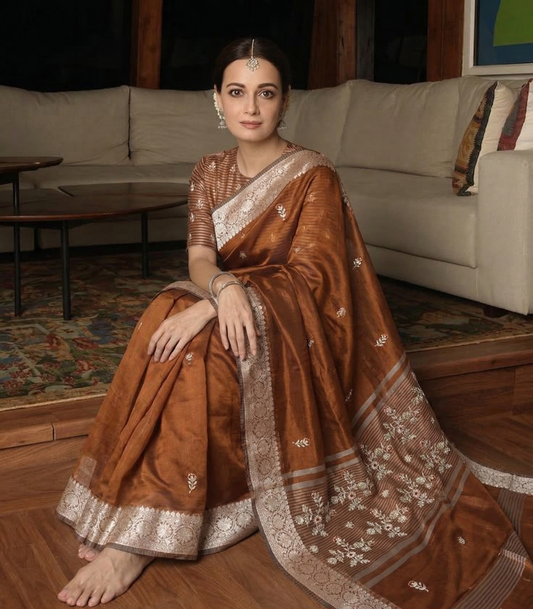 Zardozi Floral Border On Soft Tissue Banarasi Silk · 52 Artisan Hours of work · The Jashn Edit