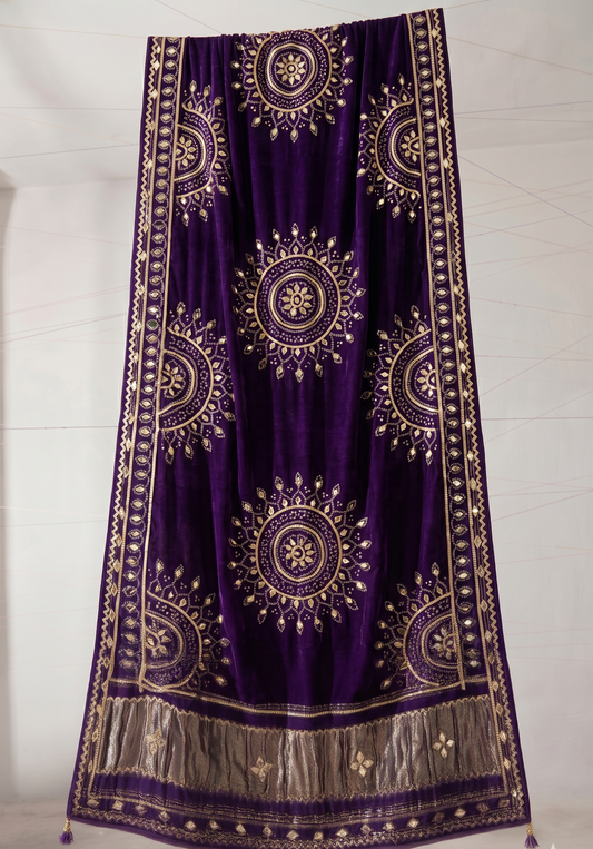 Royal Mandala Gajji Silk Dupatta With Sikhiya Gota Patti Work