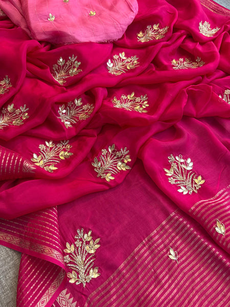 Crepe Banarasi Saree with Zardozi & Zarkan Embellishments