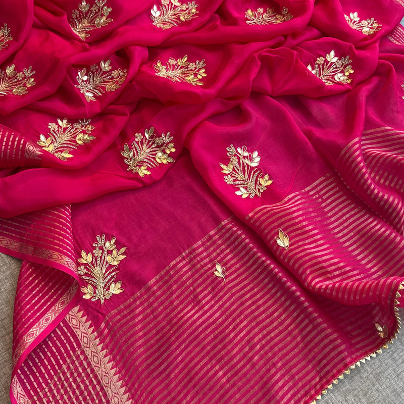 Crepe Banarasi Saree with Zardozi & Zarkan Embellishments