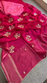 Crepe Banarasi Saree with Zardozi & Zarkan Embellishments