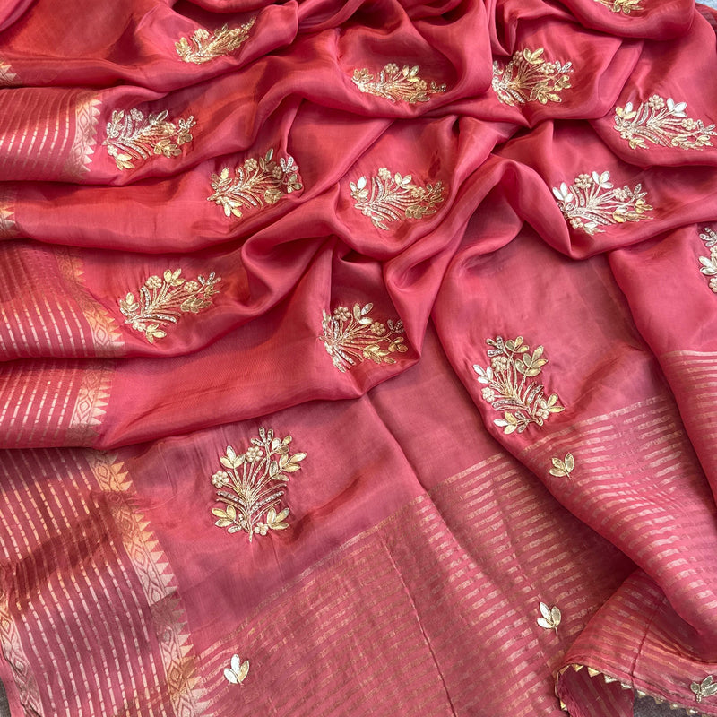 Crepe Banarasi Saree with Zardozi & Zarkan Embellishments