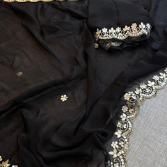 Chiffon Saree with Zardozi & Pearl Handwork