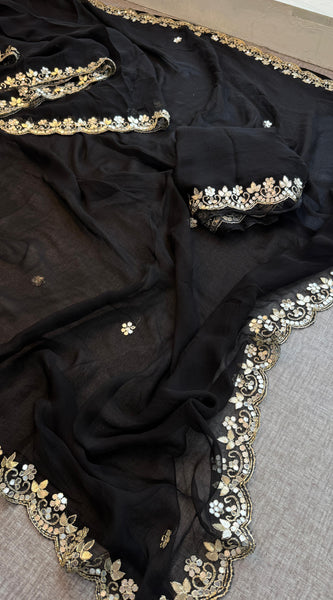 Chiffon Saree with Zardozi & Pearl Handwork