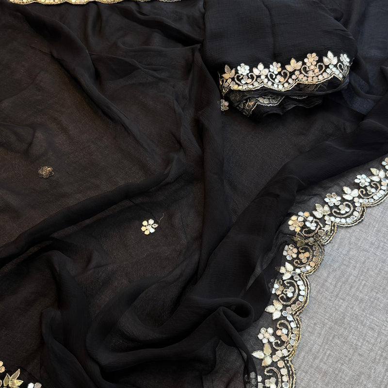 Chiffon Saree with Zardozi & Pearl Handwork