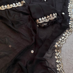 Chiffon Saree with Zardozi & Pearl Handwork