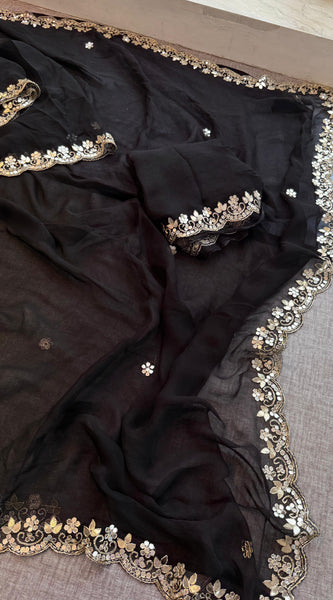 Chiffon Saree with Zardozi & Pearl Handwork