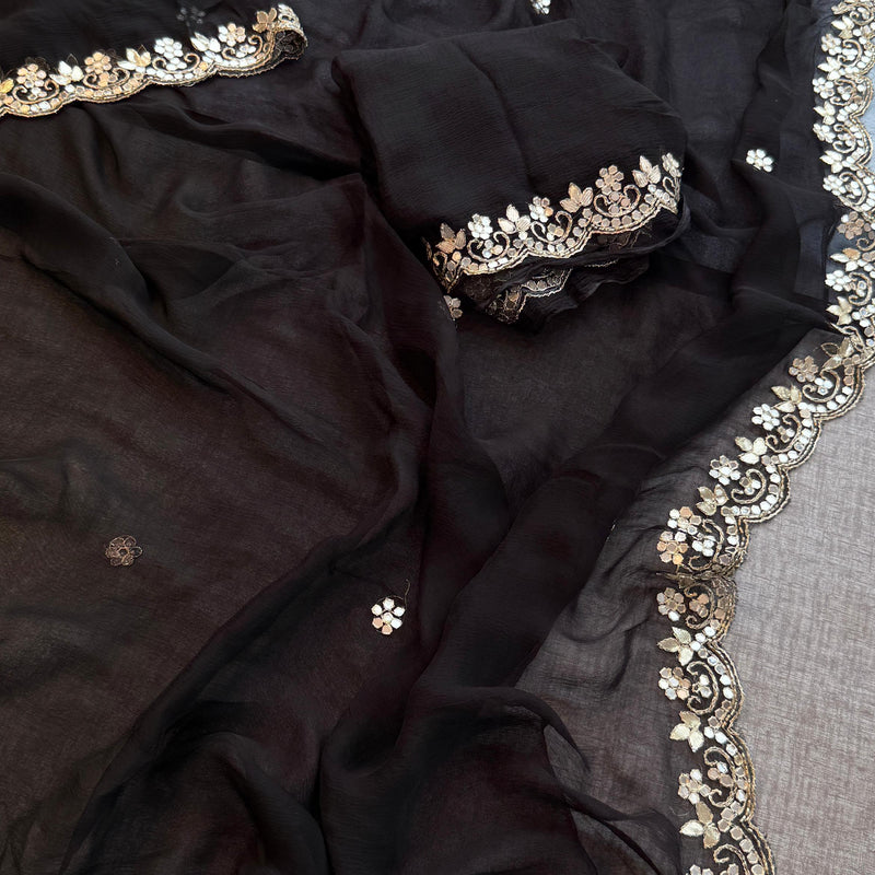 Chiffon Saree with Zardozi & Pearl Handwork