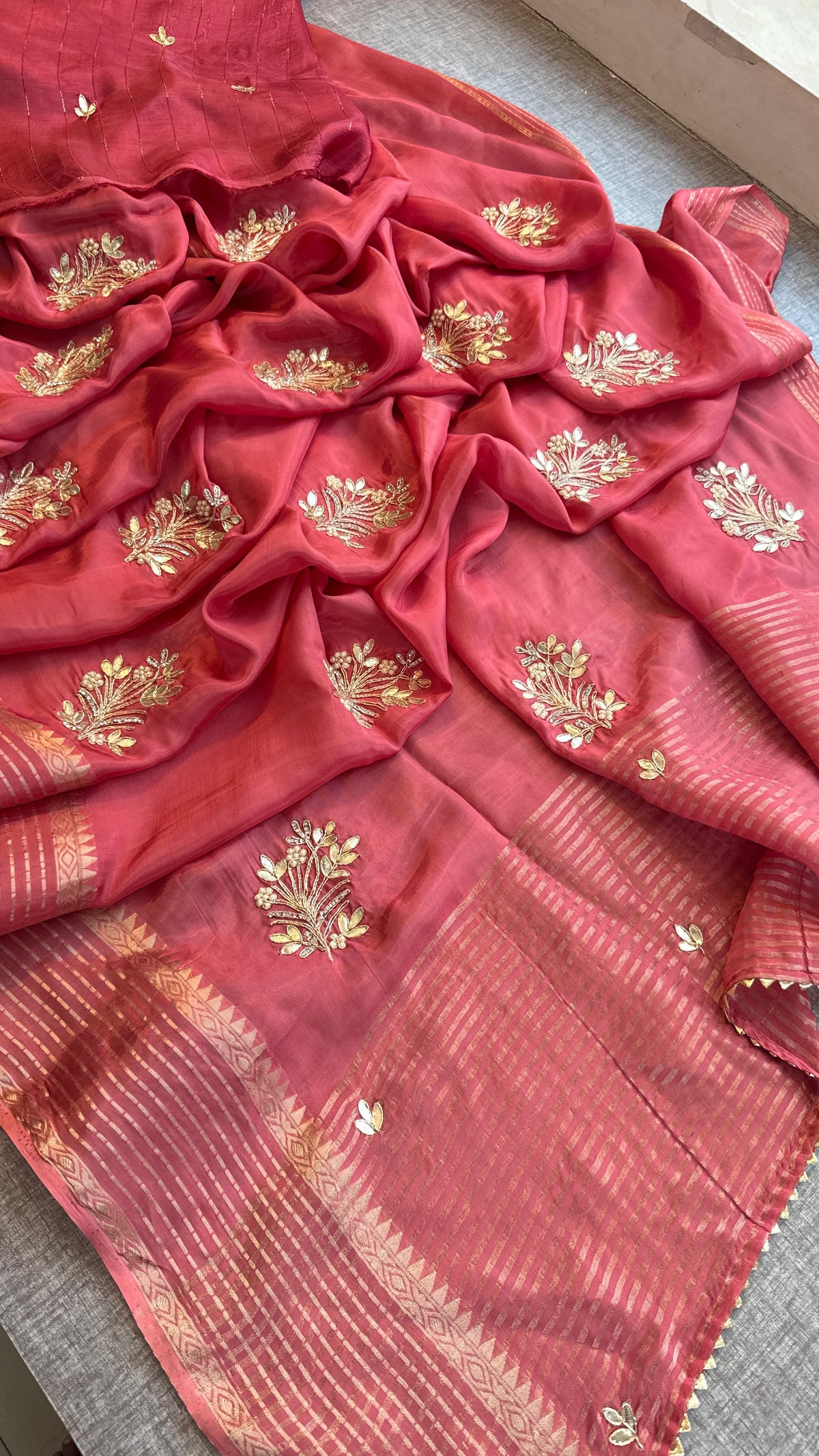Crepe Banarasi Saree with Zardozi & Zarkan Embellishments