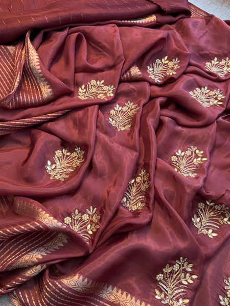 Crepe Banarasi Saree with Zardozi & Zarkan Embellishments