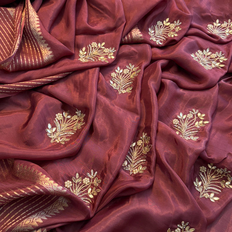 Crepe Banarasi Saree with Zardozi & Zarkan Embellishments